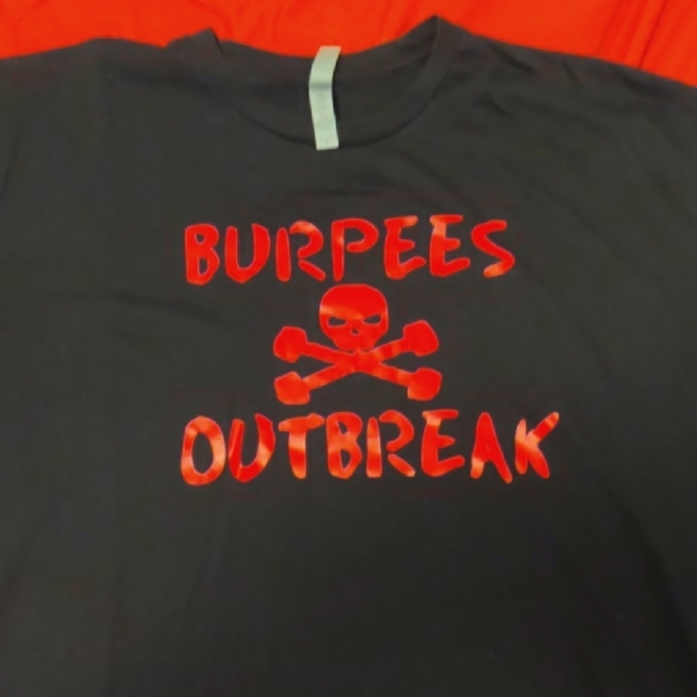 Black T-Shirt with Red 'Burpees Outbreak' Graphic